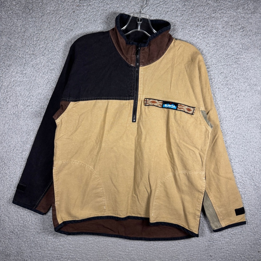 Kavu Mens Medium Canvas Quarter Zip Pullover Colorblock USA Workwear Hiking‎